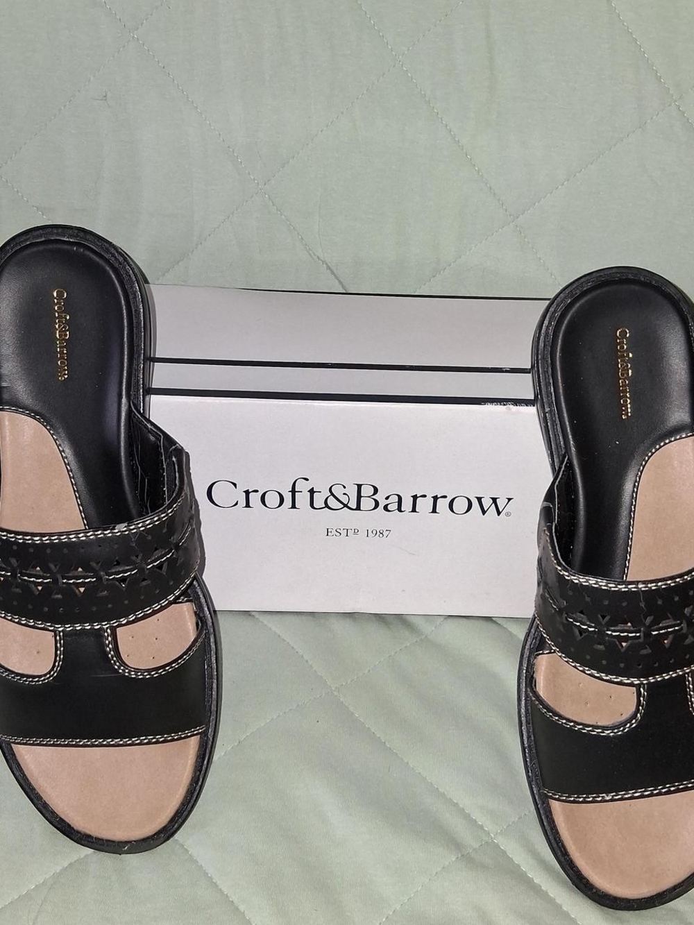 croft & barrow Black Leather Slide Mules